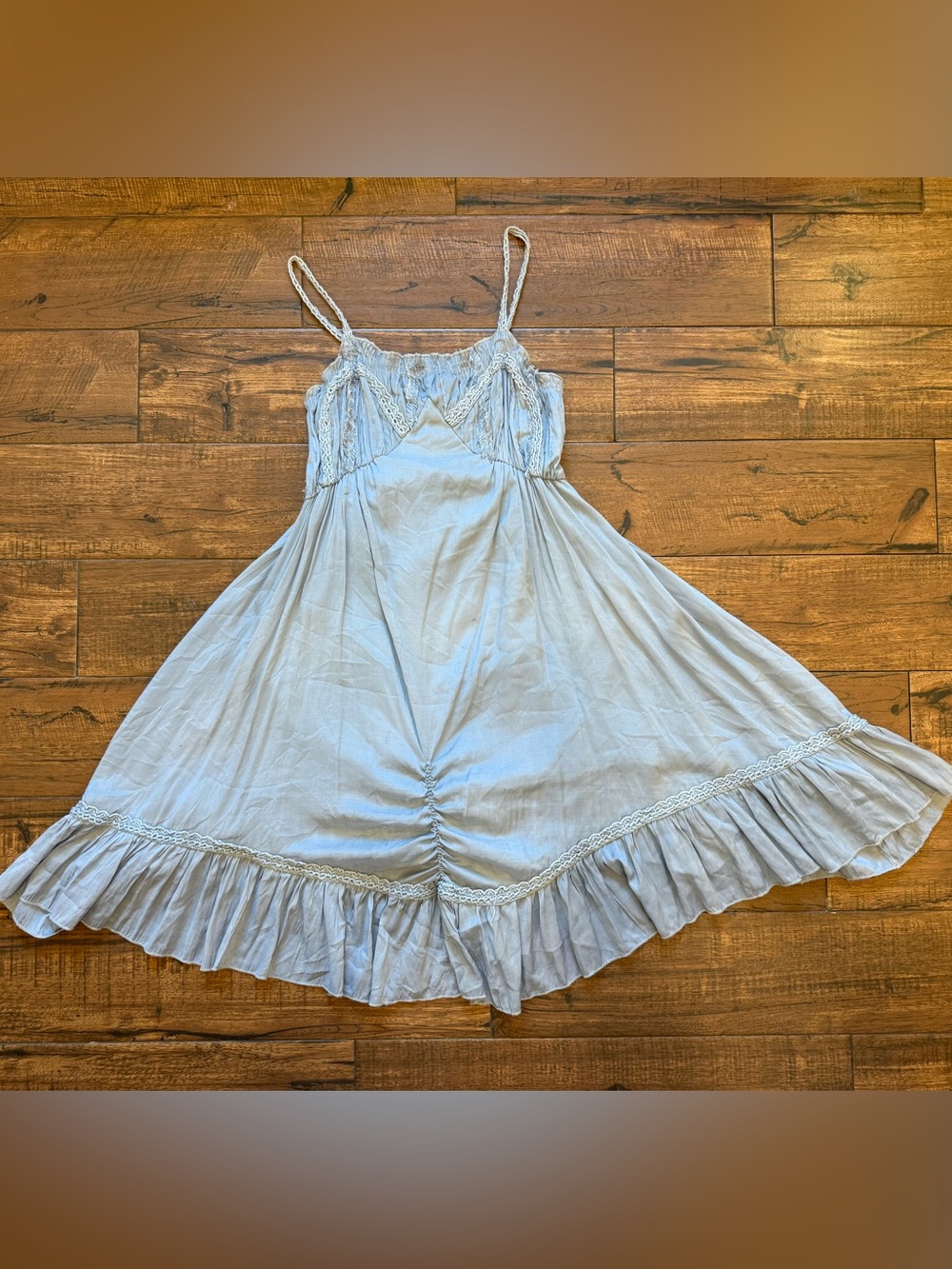 Urban Mango Fairycore Boho Midi Dress Gray Crochet Trim Smocked Cottagecore M